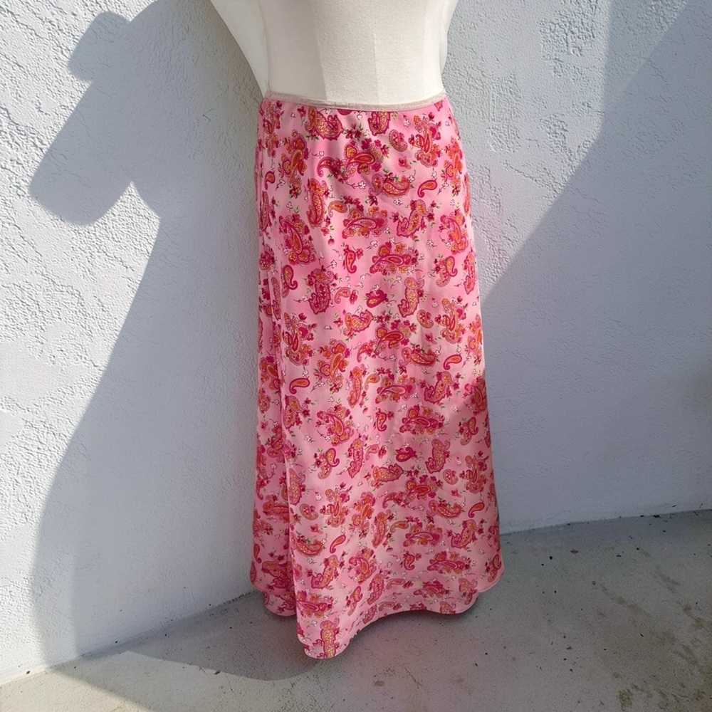 Vintage Y2K Pink Paisley Satin Maxi Skirt Slip Fairycore Cottagecore M